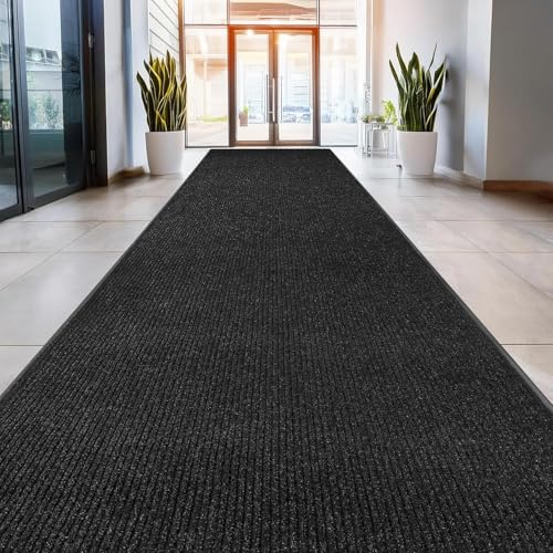 Image of Oversized Rubber Door Mat - Heavy Duty, Waterproof, Low-Profile, Easy to Clean, Commercial Floor Mat (4 x 16 Feet, Black, MXM-RIB0316BK)