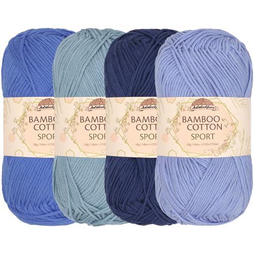 JubileeYarn Bamboo Cotton Sport Yarn - 50g/Skein - Shades of Blue - 4 Skeins