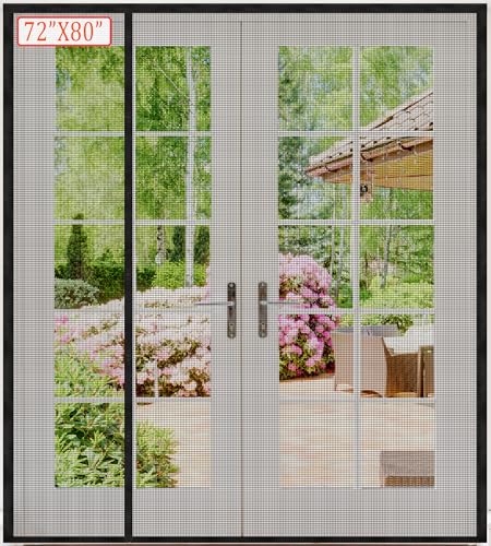 Reversible Heavy Duty Fiberglass Magnetic Screen Door for Sliding Door,Closely Spaced Magnets for a Tight Seal,French Door Bug Screen Magnetic Closure,Screen 74”x81”Left/Right Side Opening”