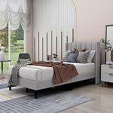 Zavoter Twin Upholstered Platform Bed Frame with Headboard, Mattress Foundation, Wood Slat Support,