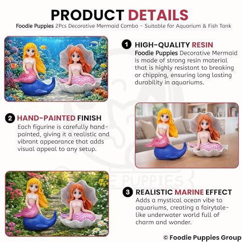 Image of Foodie Puppies Aquarium Decorative Ornament Combo of 2 - (Seap & Dolphin Mermaid) | Cute Little Divers for Fish Tank | Creative Aquarium & Terrarium Accessory | Marine Landscape Resin Sculpture