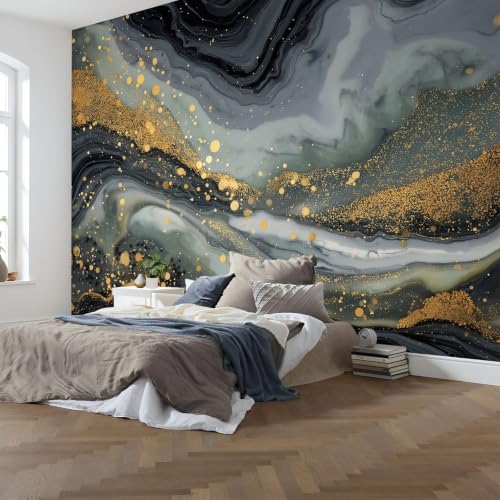 Papier peint panoramique marbre à installation facile, fresque intissé 3D noire 400x280 - 6