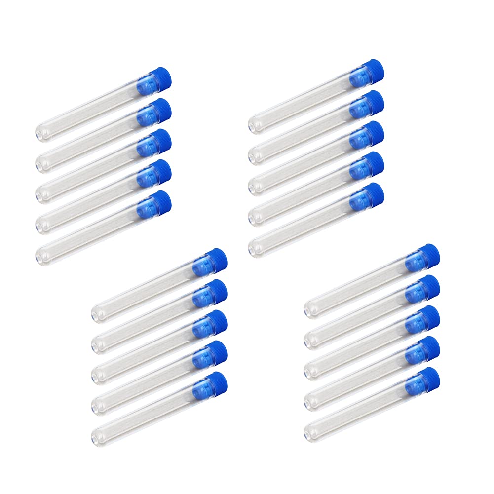 300Pcs Test Lab Tubes, Bettomshin 12x75mm/0.47x2.95" Transparent Plastic Test Tube, Mini Storage Container Tube with Red Pipe Cap Propagation Tubes for Plant Propagation Scientific Testing