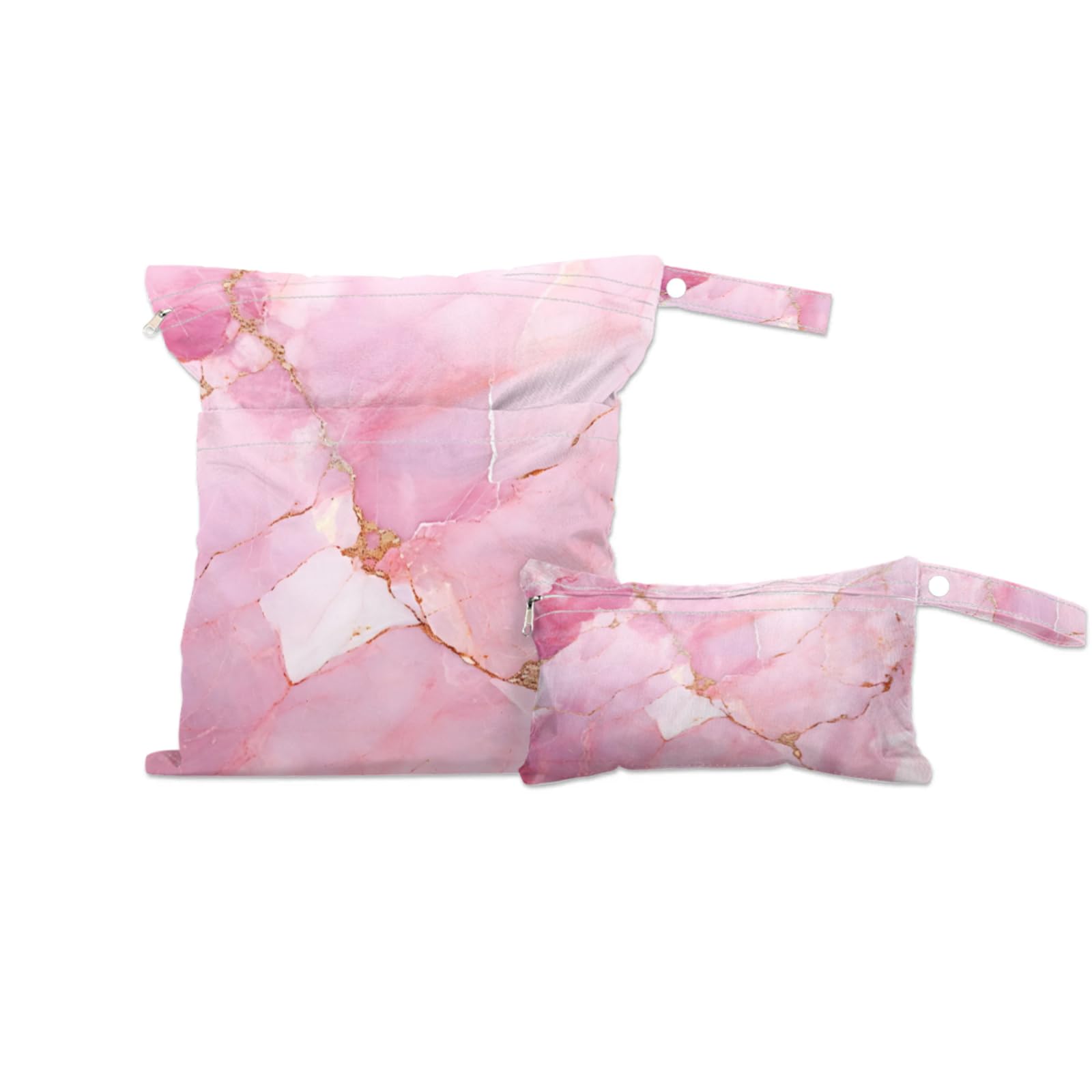 GzLeyigou 2 Set Pink Marble Surface Wet Dry Bags for Baby Cloth Diapers Reusable Storage Bag for Travel,Beach,Pool,Daycare,Stroller,Gym,Laundry,Dirty Clothes,Swimsuits & Wet Clothes, Wet Bag