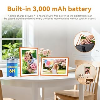 Battery Power Digital Photo Frame Electronic LED Screen Customizable Touchscreen 10.1'' 1920x1080 HD IPS, Share Photos and Videos 6 Hours,32GB,Wedding Ideal Christmas for Loved Ones