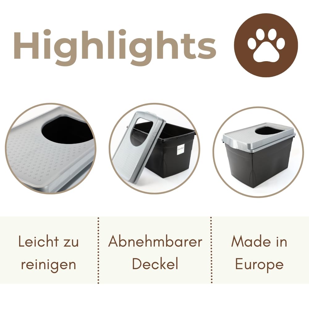 Hop In Katzenklo XXL Katzentoilette Geschlossen mit Deckel Katze Klo Top Entry Katzen WC Jump-In Katzentoiletten Einstieg Oben für große Katzen Haubentoilette Schwarz