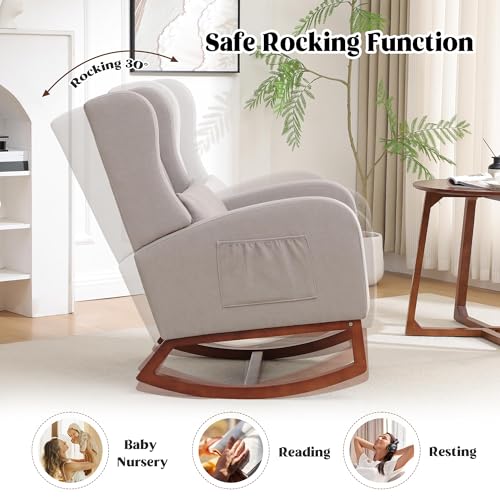 Image of HCHAIRH Rocking Chair Nursery, Nursery Rocking Chairs with Foot Rest, Comfy Glider Rocker Nursing Chair with Back Pillow for Nursing, Living Room, Bedroom, Light Grey