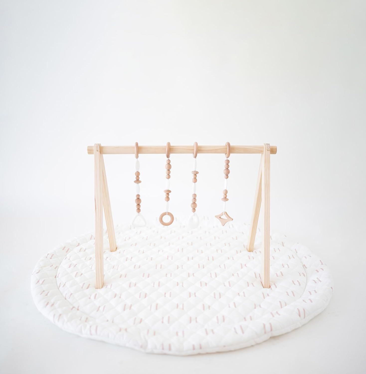 Poppyseed Play Wooden Baby Play Gym Set & Soft Padded Floor Mat | Montessori-Inspired Tummy Time, Sensory Play & Motor Skill Growth | Natural Materials | 0-12 Months