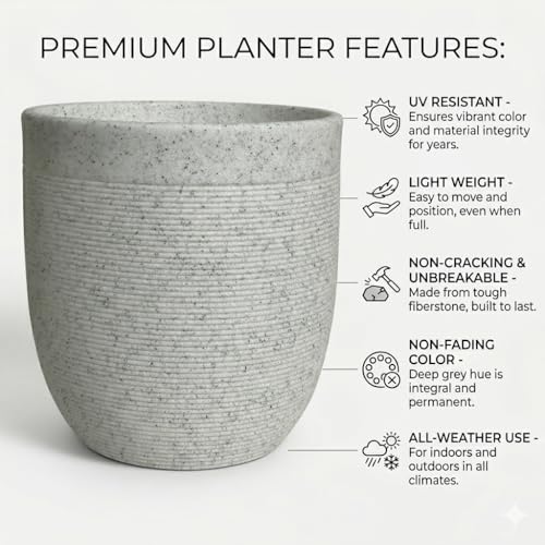 Image of Harshdeep Roto Molded Pots - Milano - Indoor Outdoor Home Living Room Balcony Garden Decor 12 Inch U V Protected Planter, Light Weight and Durable Stone Finish (White Stone)