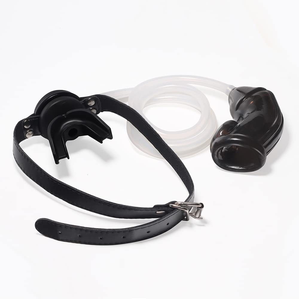 2022 Mund Plug Knebel Hohl Katheter Penis Sleeve Urinal Bondage Set BDSM Cosplay Extrem Fetisch Gag Bondage Slave Sexspielzeug für Frauen Männer (Schwarz knebel + Schwarz Sleeve)