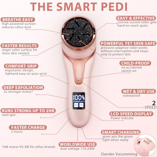 Image of Electric Callus Remover for Feet (with Dander Vacuum Cleaner), Rechargeable Foot Callus Remover Pedicure Tools Foot File, Professional Foot Care Kit Deadskin Remover with 9Heads&2Speed,LCD Display