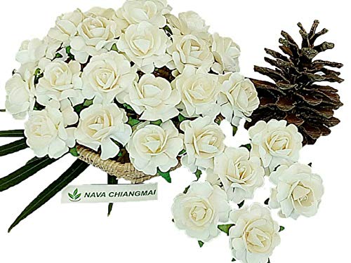 Nava Chiangmai White Ivory Color Mulberry Paper Flower 40 Mm Artificial Mulberry Paper Rose Flower, Floral Diy For Wedding Home Flower Decor, Wedding Flower Bouquet #TOP16