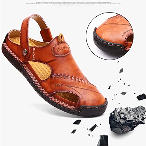 LELEBEAR Mutlon Sandals - Men's Casual Closed Toe Leather Handmade Sandals - Mutlon Leather Classic Sandals Slipper Outdoor3