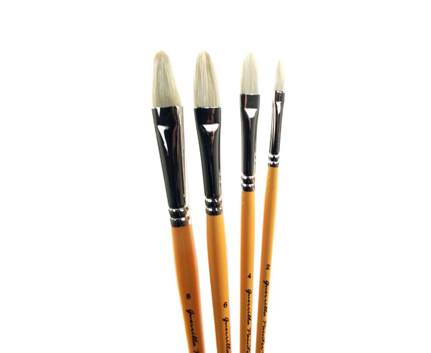 Guerrilla Painter Short Handle Bristle Brush, Set of 4, Filberts