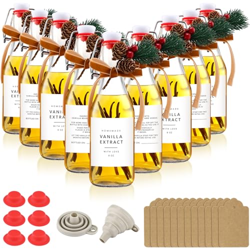 Sieral 9 Set Swing Top Glass Bottles for Gift Giving, Square Stickers, 8 oz