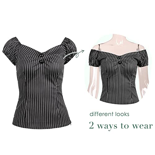 Image of YARN & INK Women's Rockabilly Tops 1950s Pinup Shirt Casual Off Shoulder Vintage Blouse
