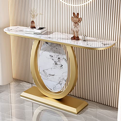Riejin Console Table Ironwork Console Table, Rock Panel Entryway Table, Floor-Standing Sofa Side Table For Hallway, Dining Room, Living Room, Gold #TOP1
