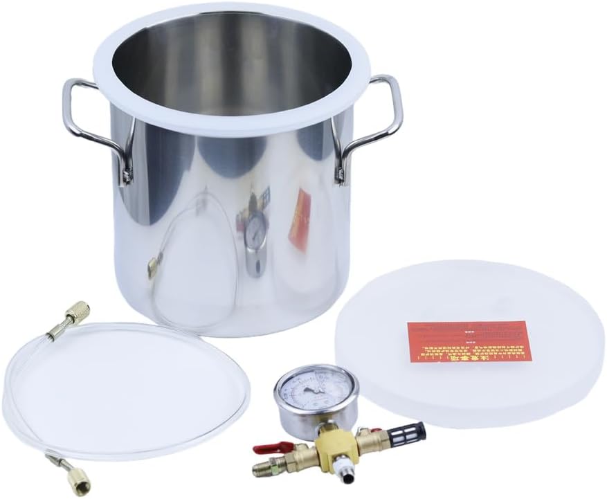 Stainless Steel Vacuum Defoaming Bucket, 6L AB Epoxy Resin Silicone Gypsum Defoaming Bucket, Vacuum Degassing Chamber Kit for Wood Stabilizing Epoxy Degassing Silicone Plaster