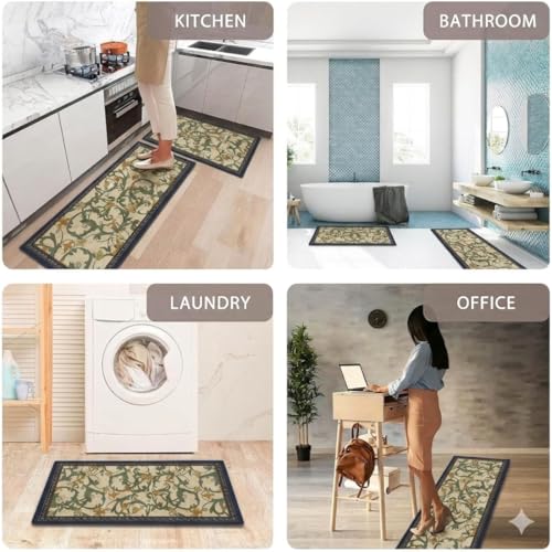 Image of Kitchen Anti Slip Mat for Floor, Waterproof Washable Kitchen Mats, Non Slip Kitchen Floor Mats for Home, Soft Mats for Kitchen, Kitchen Mats for Floor Anti Slip (Green VALE Style)