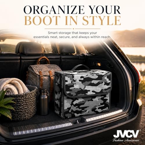 Image of JVCV Car Trunk Boot Organizer with Camouflage Pattern - Anti-Slip Car Storage Box for SUV Sedan Truck Minivan | Durable Multipurpose Car Accessories Organizer (Camo - Small)