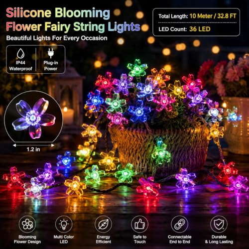 MoonlitDreams 10M 36LED Multicolor Silicon Flower String Lights - Image 4