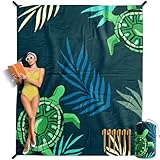 VENTURE 4TH Family-Size Beach Blanket: Sandproof, Waterproof, Lightweight & Compact. Includes Stakes and Carry Bag. 7x8 feet XL Navy Turtle