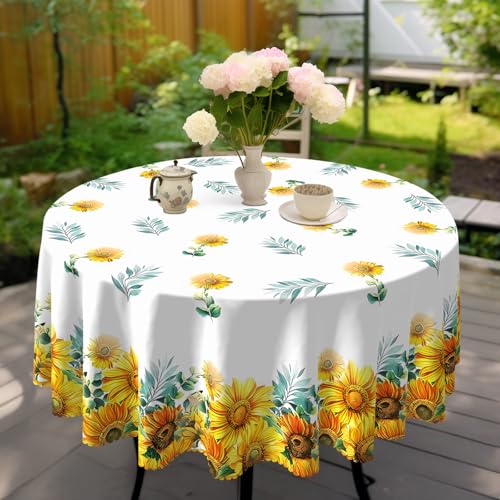 Eikione Sunflower Round Tablecloth 60inch,Tablecloth Waterproof and Wrinkle-Free, Boho Table Covers, Summer Decorations for Home by Eikione - Image 4