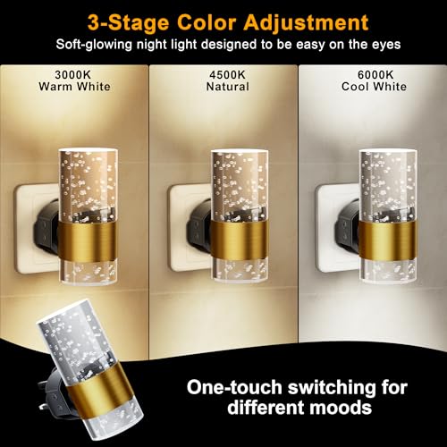 Night Light Plug in Wall with Dusk to Dawn Sensor, Adjustable 3 Colour Temperature (3000K/4500K/6000K) and Brightness (0-100LM), Modern Plug in Night Light for Hallway, Bedroom, Stairs, 2 Pack - Image 2