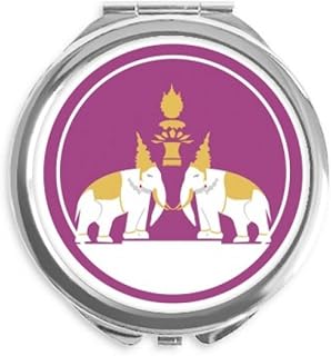 Thailand Made in Thailand Two Elephant Shield Hand Compact Mirror Round Portable Pocket Glass
