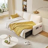 ONBRILL L Shaped Sleeper Sofa with Storage Chaise, Pull Out Bed & 2 Pillows, White Pet-Friendly Couch for Living Room