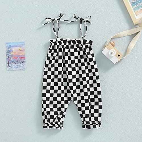 Infant Baby Girls Summer Jumpsuits Checkerboard Plaid Sleeveless Tie-up Smocked Romper Overalls One Piece Outfits2