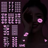 Maripabon UV Neon Temporary Tattoos 170 Pieces Pink Heart Shaped Shimmer Designs Love Glow In The Da