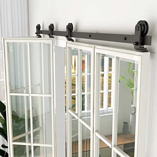 LTIYITL 72" Bi-Folding Sliding Barn Door Hardware for 4 Doors-Fit 4X17"Door Panels-Upgrade Top Mount Roller, Smoothly& Quietly,Easy Install [Doors not Included]