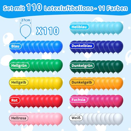 Elalove 110 Stück Luftballons Bunt 11 Farben 27cm Latex Ballons Luftballon Geburtstag Partydekoration Karneval Hochzeit Valentinstag Theme Party Luftballons Pastellfarben Weiß Gold