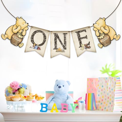 Image of Winnie One Banner for Baby Shower Decorations First Birthday Party Banner One Birthday Decoration