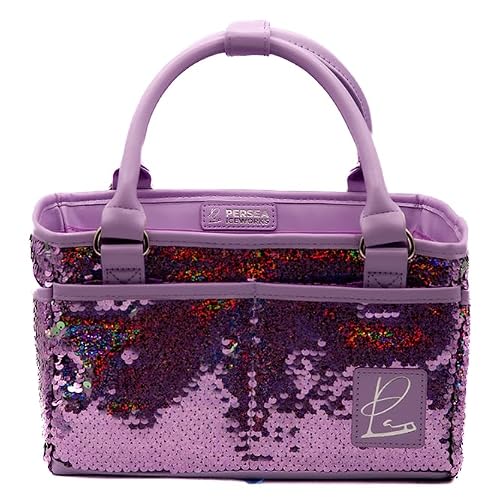 Persea IceWorks SPARKLE Rink Tote – Reversible Flip Sequin Figure Skating Bag – Structured Organizer Fits Tissue Box & Water (Stardust Lilac)