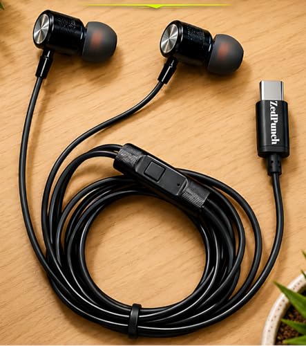 Image of ZedPunch Gaming Type-C Wired Earphone with Mic, 10mm Dynamic Bass Driver, Magnetic in-Ear Headphones, Low Latency Sound for Gaming, 1 Button Control, HD Calling, Voice Assistant, (Dark Black)