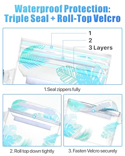 Image of F-color Waterproof Fanny Pack - Waterproof Pouch, Beach Cruise Essentials | Adjustable Waist Strap, Triple Zipper Roll-Top Dry Bag for Phone, Keep Passport Valuables Dry for Beach Kayaking Boating