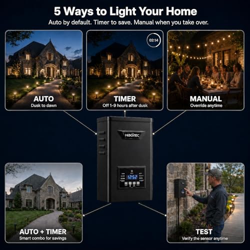 Image of HIBOITEC 400W Low Voltage Landscape Transformer with Photocell Sensor Timer | 120V AC to 12V /15V AC Outdoor Lighting Transformer for Landscape Lighting Path Lights