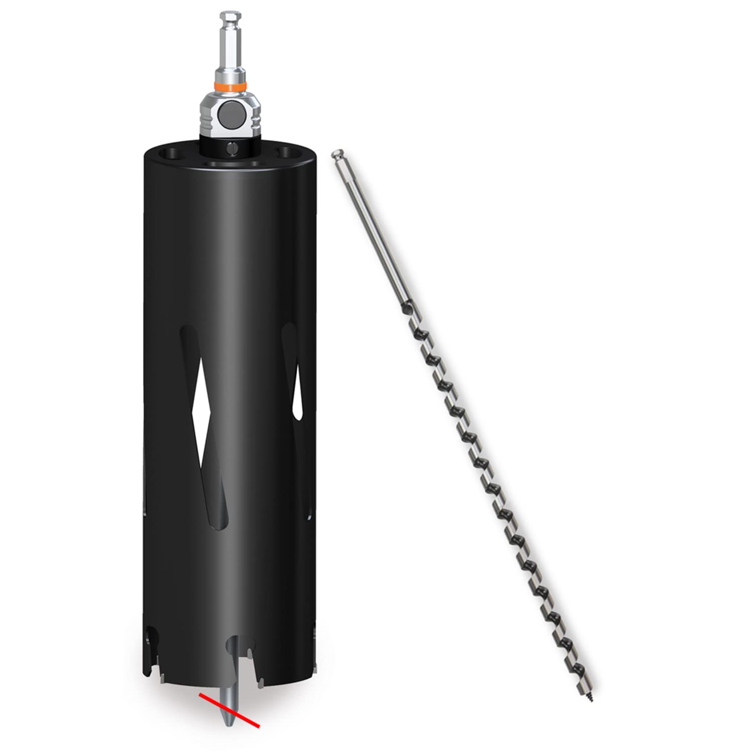 Mandrex XtraDeep Hole Saw with 300 mm Cutting Depth, Carbide Teeth and Deep Cut Intake for Wood, MDF & Plaster Diameter 168 mm + Pre-Drill Wood