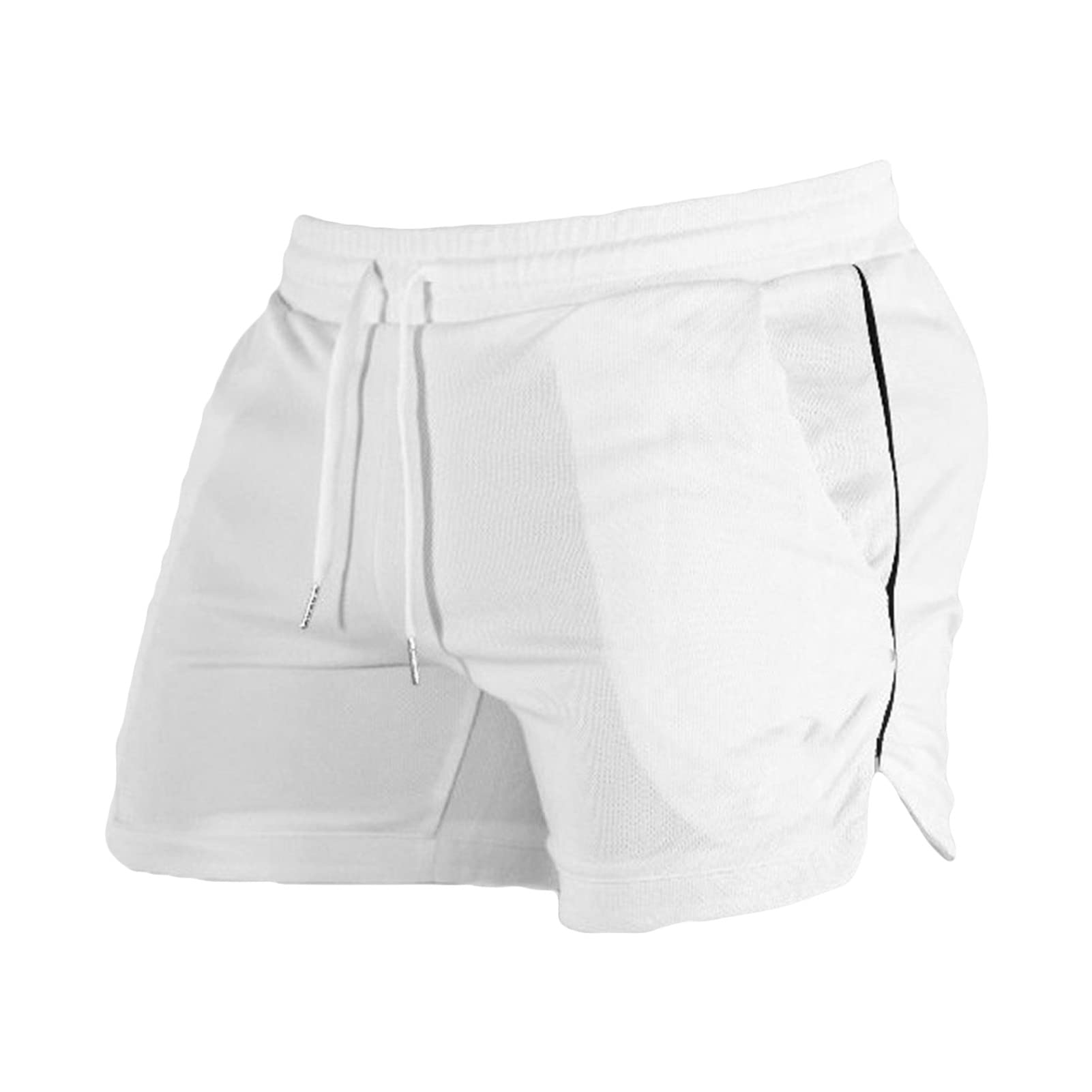 Men's Casual Bodybuilding Gym Shorts Workout Training Quick Dry Short Pants Lightweight Fitness Exercise Shorts (White,Medium)