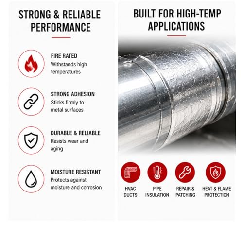 Image of Aluminum Repair Tape (2 inch x 10.5') | HVAC Sealing, Duct Repair, Heat Resist, Insulation, Metal Repair, Strong Hold, Easy Tear, Weather Res, Multi Use, Shop Ready