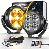 CO LIGHT Feux Additionnels Moto LED Stroboscope 3.5 Pouces Phare Moto 9 Modes Kit de 2 Complet avec Capot Ambré Amovible Supports et Câblage Universel pour Éclairage Avant Off Road Route et Brouillard