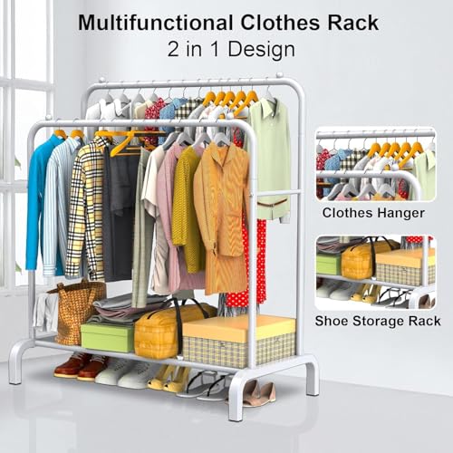 Image of Strassis Design PC Metal Garment Rack Multipurpose Clothes Rack with Bottom Shelf /Coat Jacket Hanger for Home Bedroom Storage Organizer Unique Display Stand (White)