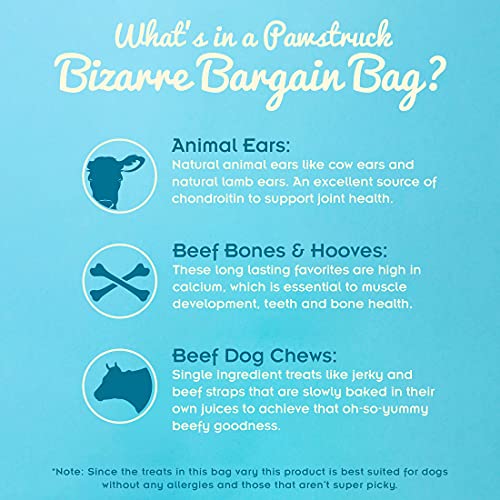 Pawstruck-Bizarre-Bargain-Bag-1-lb-Assorted-Natural-Dog-Treats-Long-Lasting-Chews-for-All-Breeds-Animal-Ears-Bones-Jerkies-for-Pups-and-Senior-Dogs-Rawhide-Alternative-for-Aggressive-Chewers