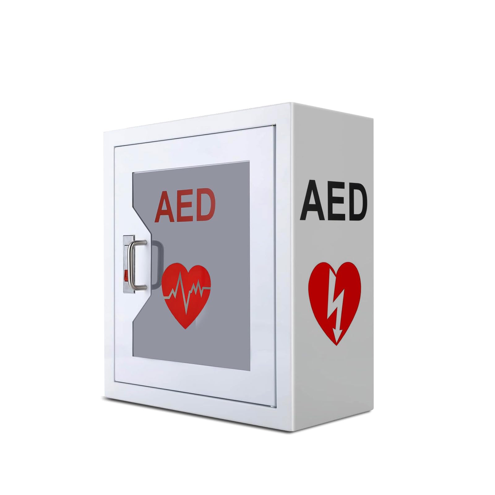 Industrial Steel AED Cabinet with Viewing Window - Wall Mount Defibrillator Storage Case (14.2 x 7.1 x 15.7 Inches)