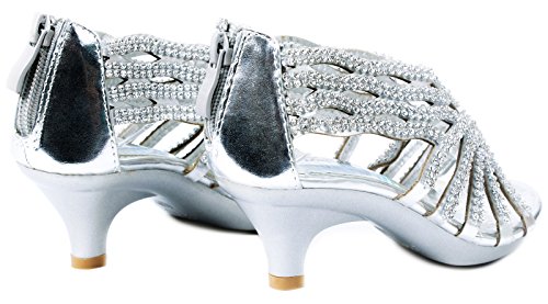 Fabulous Angel76 Kids Rhinestone Cut Out Starppy Platform Low Heel Dress Sandals4