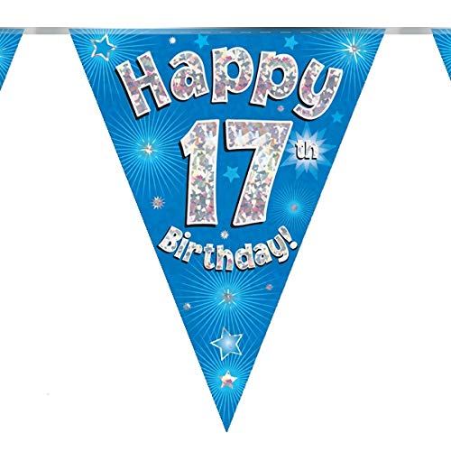 17th Birthday Blue Birthday Party Flag Banner Bunting Age 17