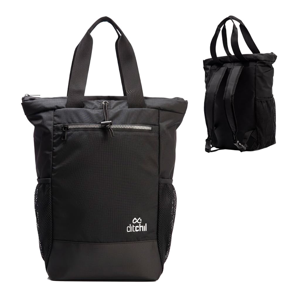 DITCHIL Mochila Gimnasio, Gym Mujer, Mochila Urbana 2 en 1 Convertible en Tote Bag, Bolsa Deportiva de Nylon Resistente para Deporte, Fitness y Uso Diario (Negro)