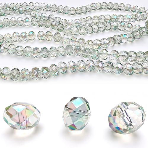 Image of 8mm Rondelle Glass Beads for Jewelry Making, Faceted Briolette Crytal Spacer Beads for Bracelet Necklace Earring, Spring Green 300pcs